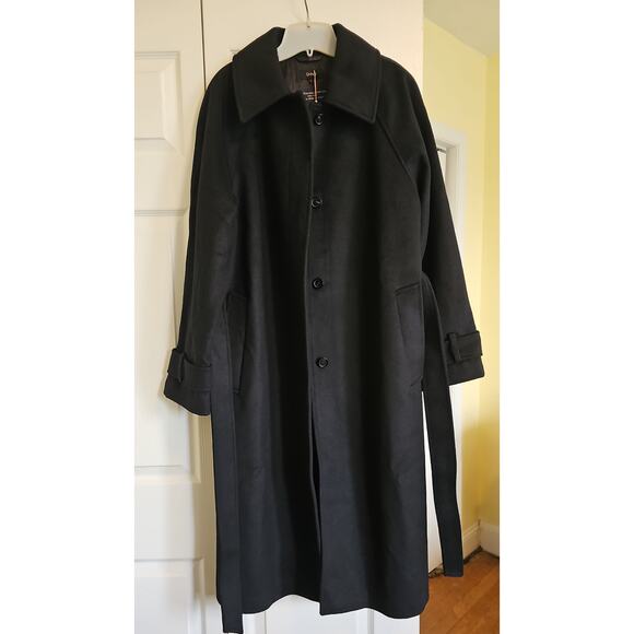 NWT Quince Italian Wool Belted Funnel Neck Coat Womens Large Black - Picture 5 of 16